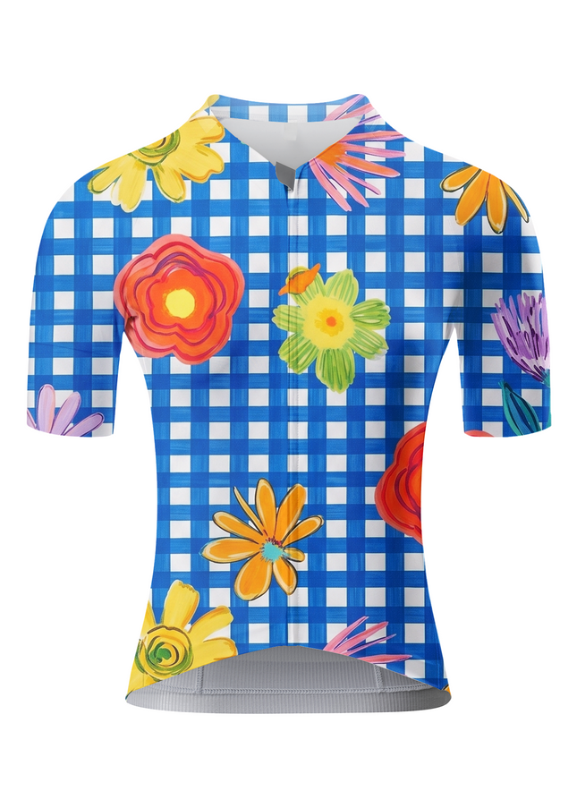 ROCKBROS Women's Gingham Floral Cycling Jersey